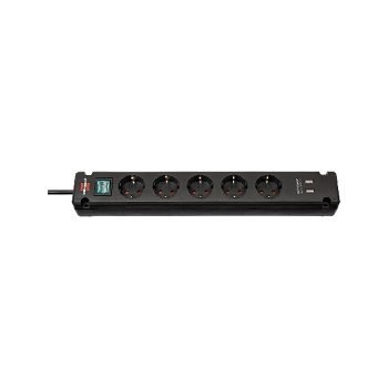 картинка Удлинитель Brennenstuhl Bremounta, 5 розеток, выключатель, 2 USB для зарядки, кабель 3 м, H05VV-F 3G1.5, черный 1150660315 от магазина