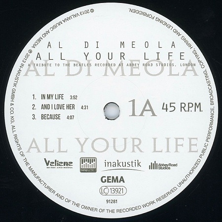 картинка Пластинка виниловая Al Di Meola - All your life - A Tribute To The Beatles (2LP) магазин являющийся официальным дистрибьютором в России