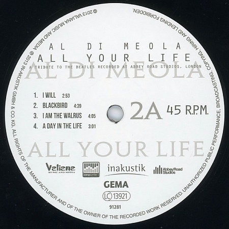 картинка Пластинка виниловая Al Di Meola - All your life - A Tribute To The Beatles (2LP) магазин являющийся официальным дистрибьютором в России